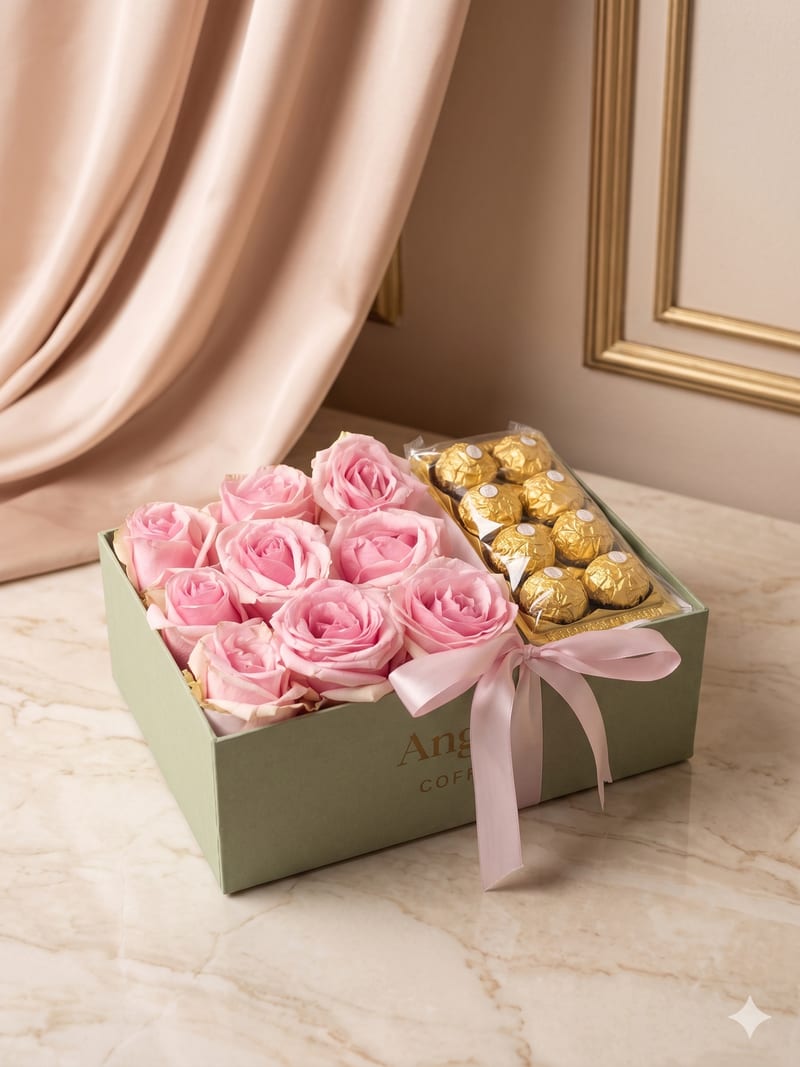 Presente com rosas e chocolates Ferrero · Uruaçu